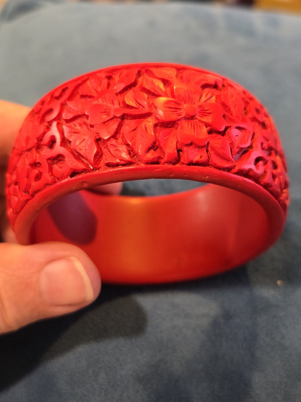 Cinnabar Carved Floral Red 7.85 Bangle Bracelet - Women Jewelry
